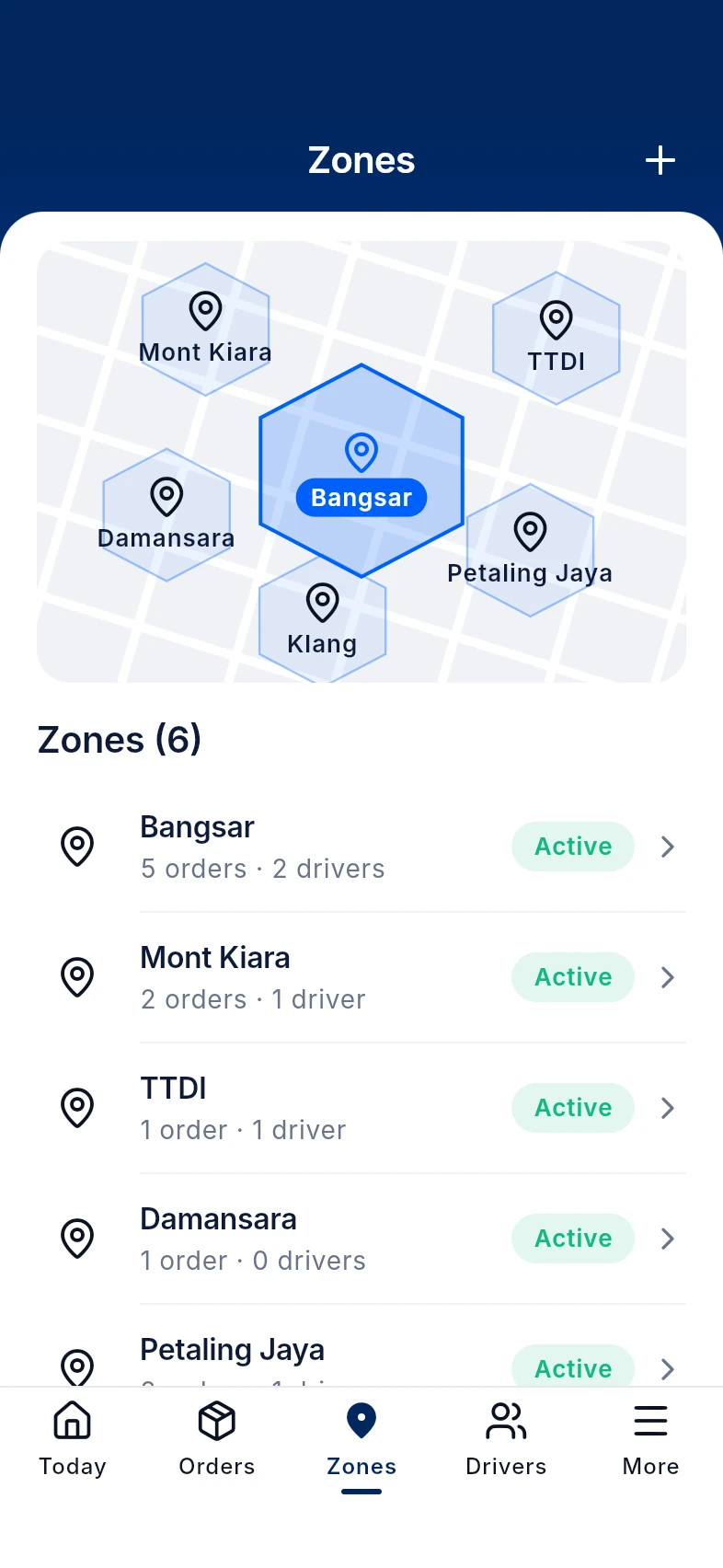 Delivery zones
